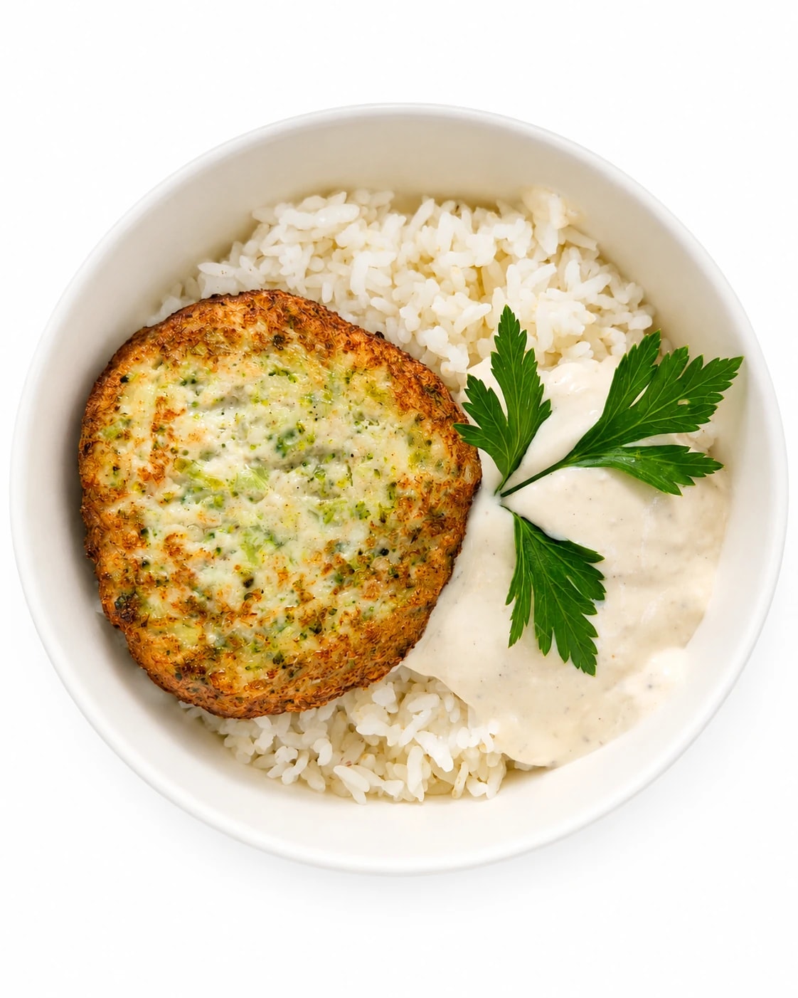 Куриные биточки с брокколи и рисом